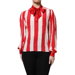 Red White Stripes Ascot Collar Blouse Top