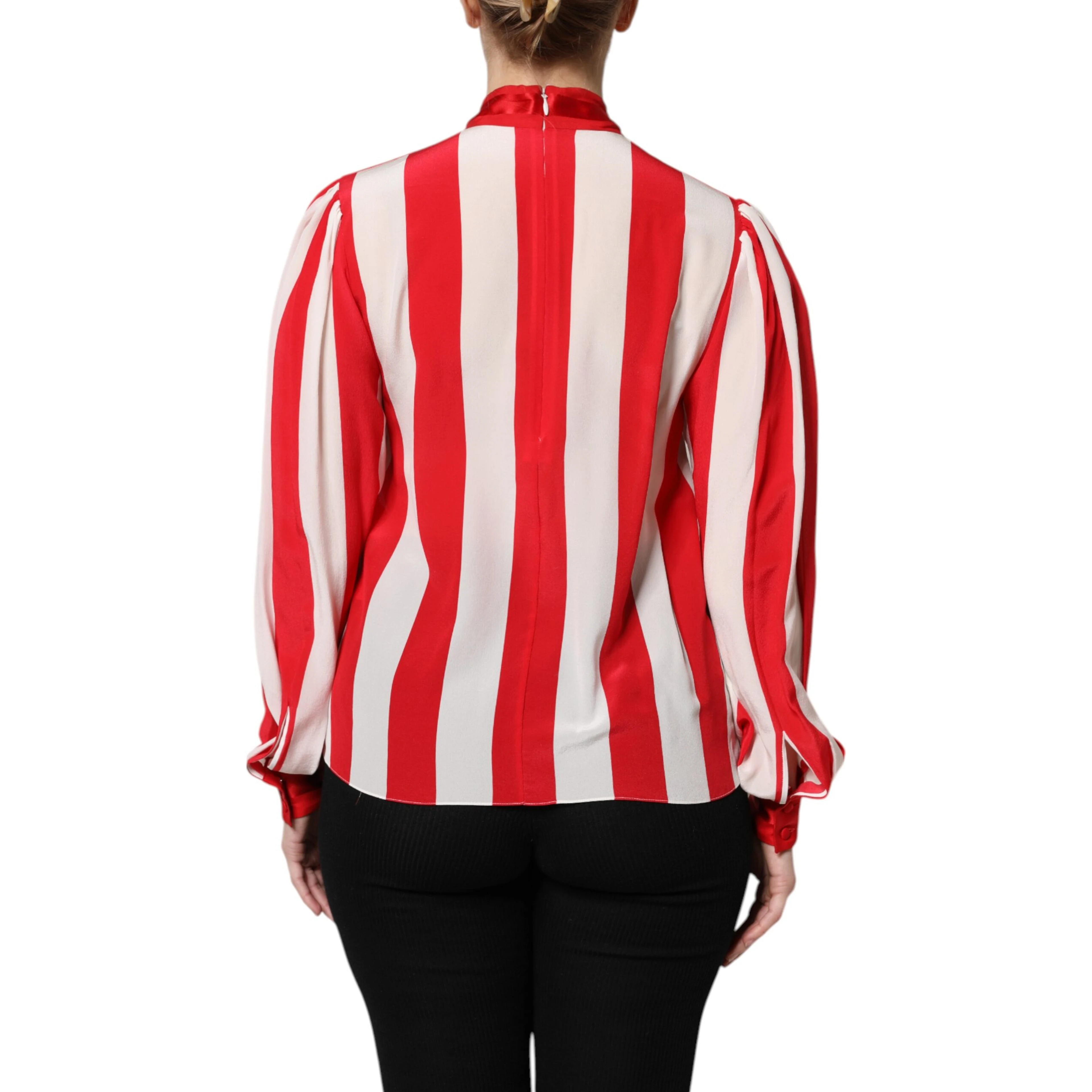 Red White Stripes Ascot Collar Blouse Top