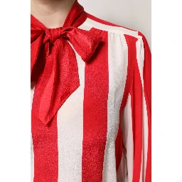 Red White Stripes Ascot Collar Blouse Top