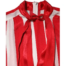Red White Stripes Ascot Collar Blouse Top