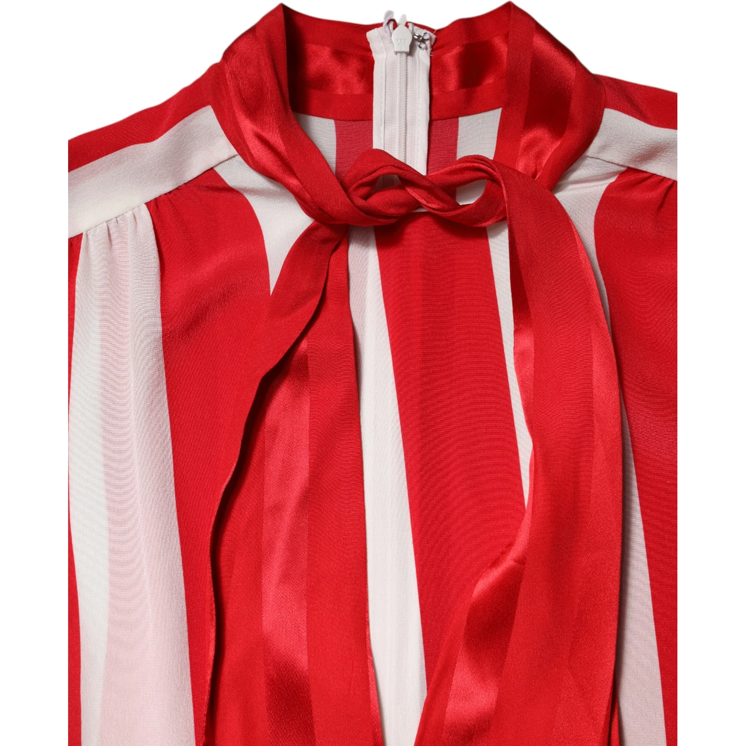 Red White Stripes Ascot Collar Blouse Top