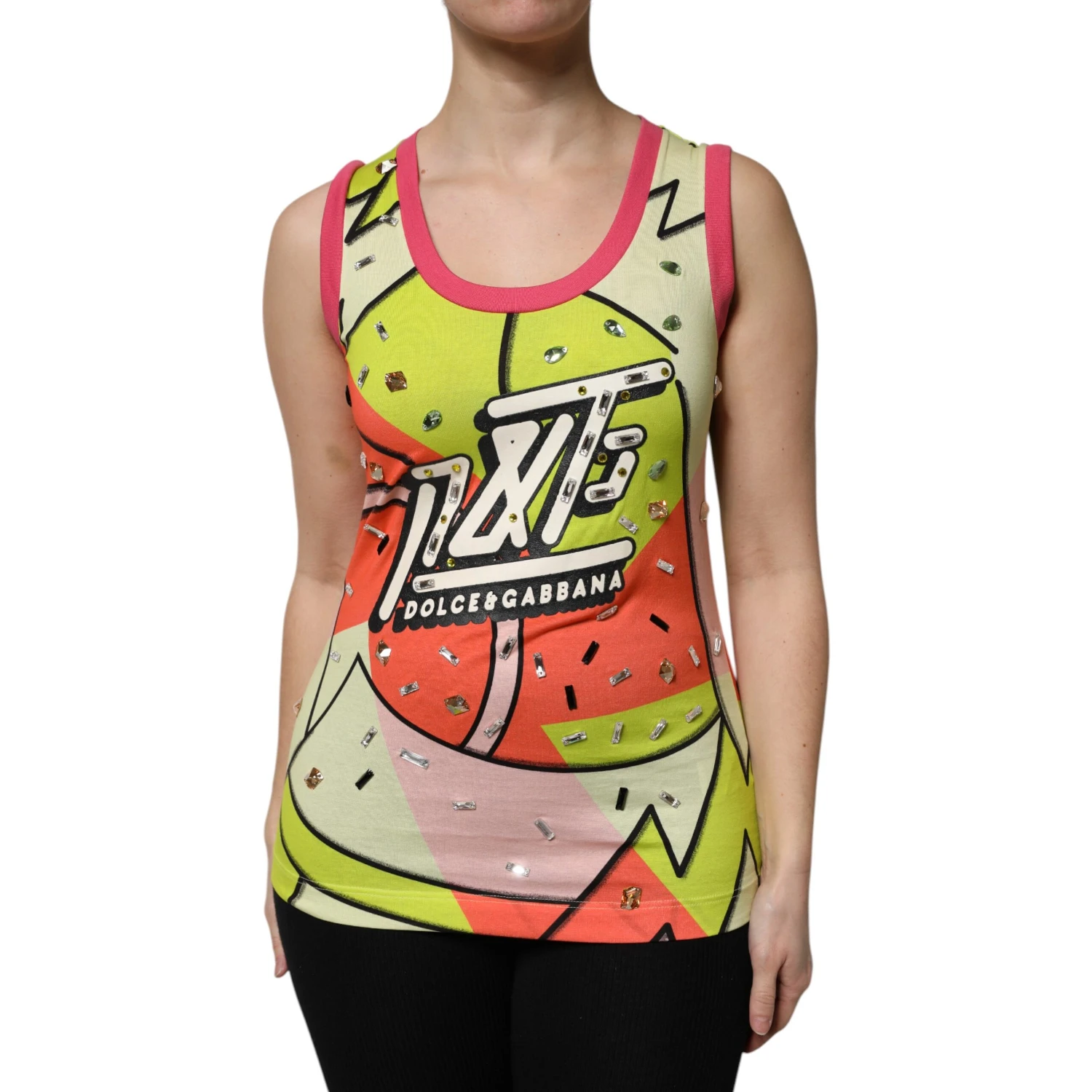 Multicolor Printed Crystal Embellishment Top