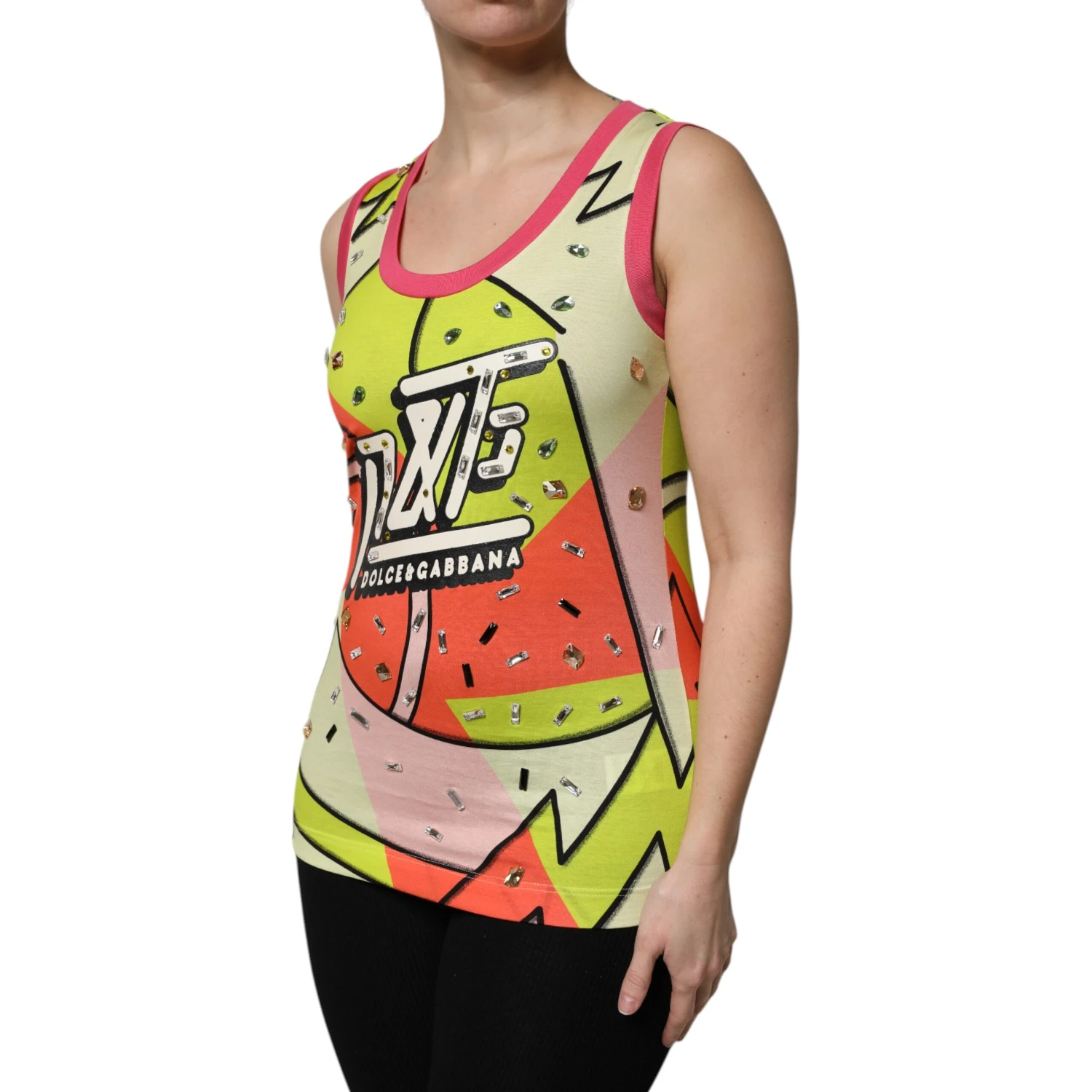 Multicolor Printed Crystal Embellishment Top