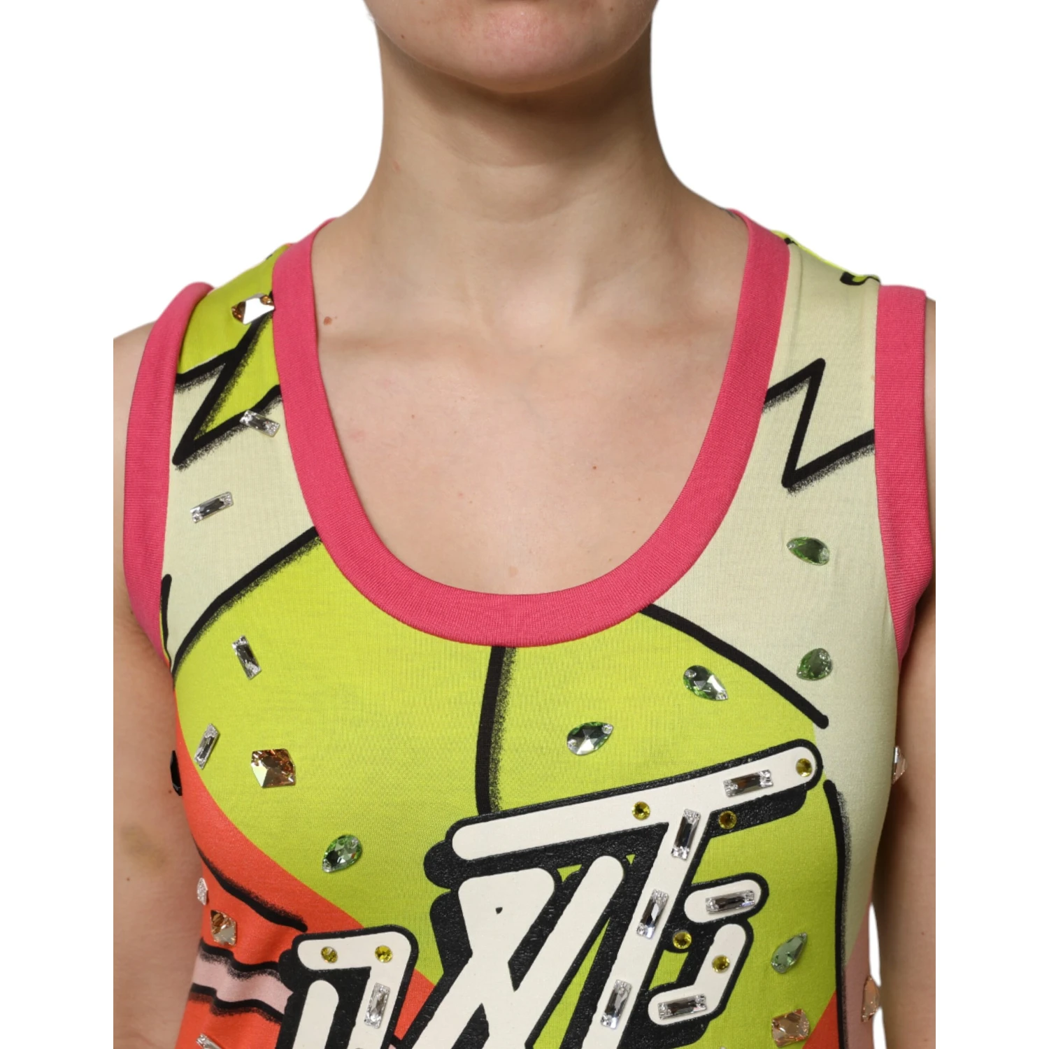 Multicolor Printed Crystal Embellishment Top