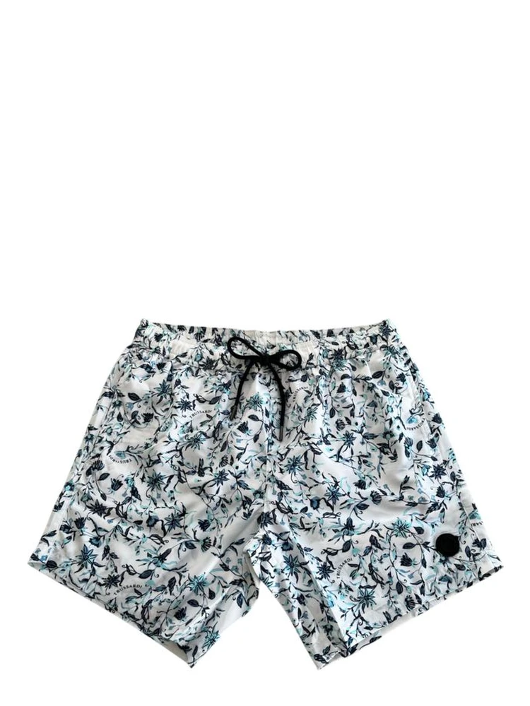 White Polyester Men Swim Shorts