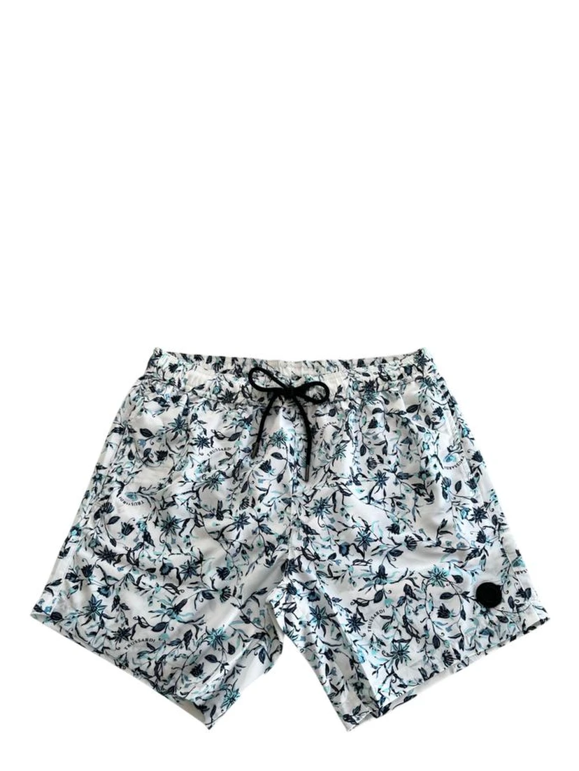 White Polyester Men Swim Shorts