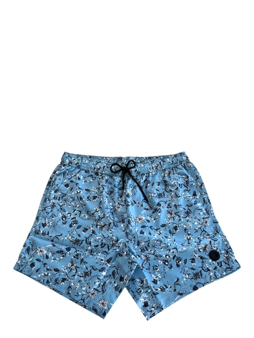Light Blue Polyester Men Swim Trunk