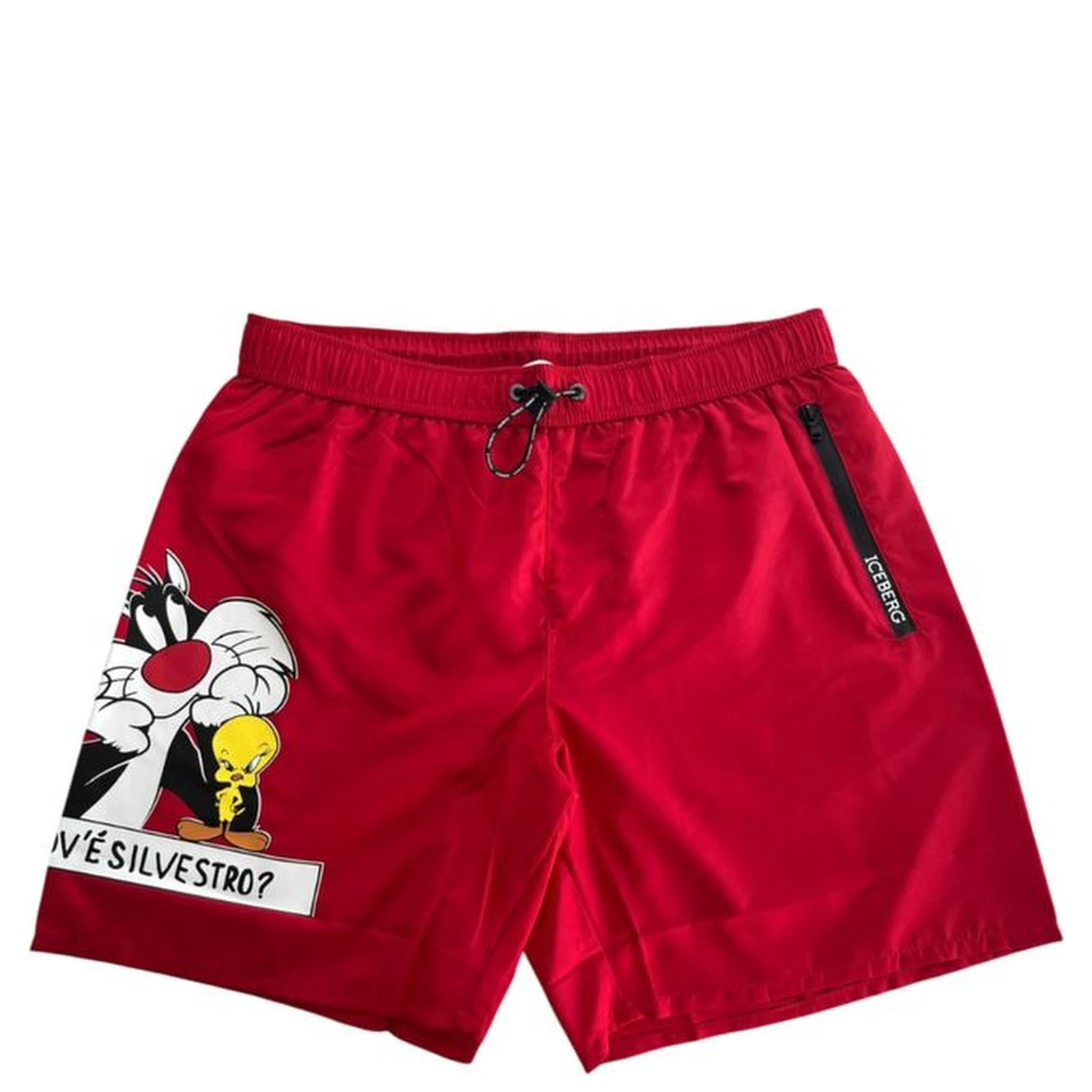 Red Polyester Men Swim Short