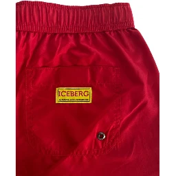 Red Polyester Men Swim Short