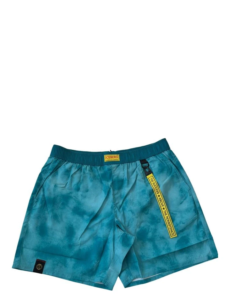 Light Blue Polyester Men Swim Short