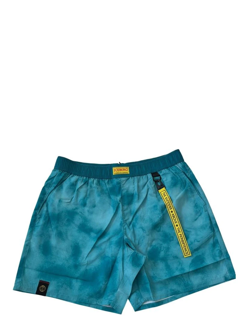 Light Blue Polyester Men Swim Short