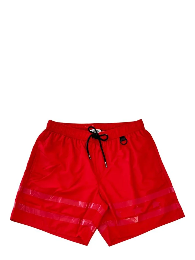 Red Polyester Men Swim Short