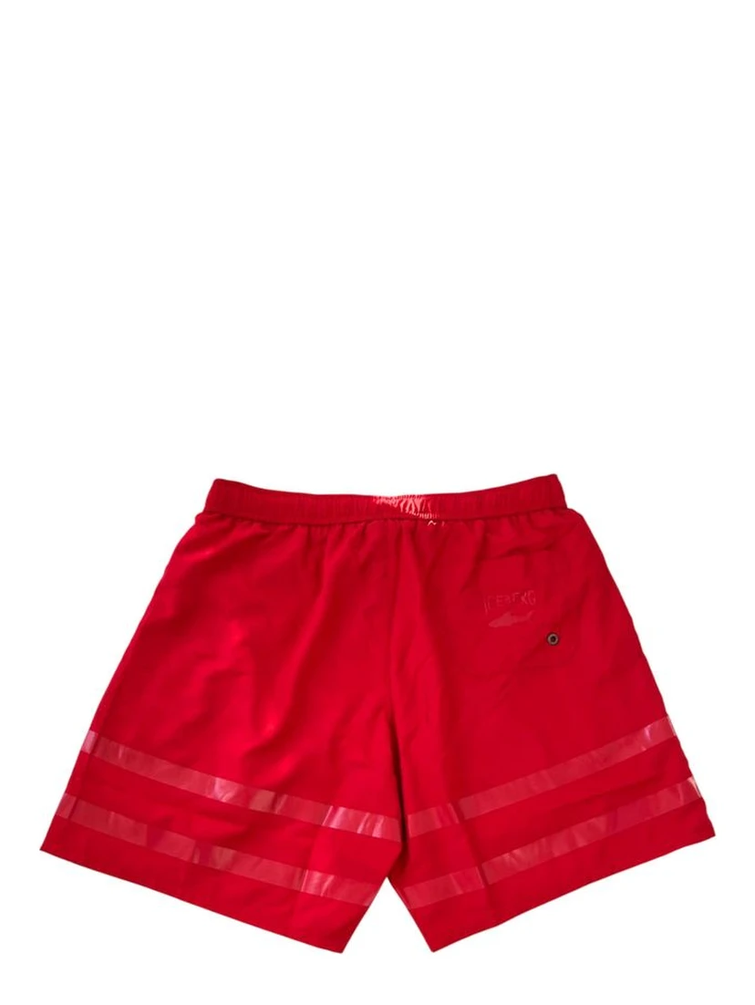 Red Polyester Men Swim Short