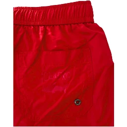 Red Polyester Men Swim Short