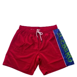 Red Polyester Men Swim Short