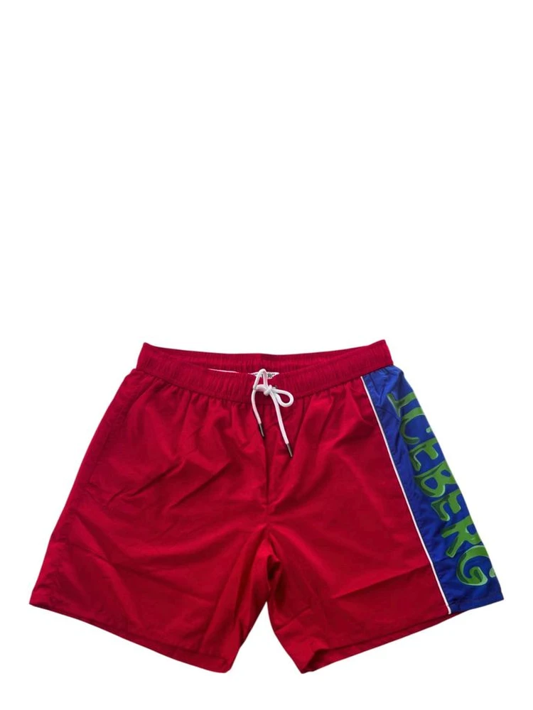 Red Polyester Men Swim Short
