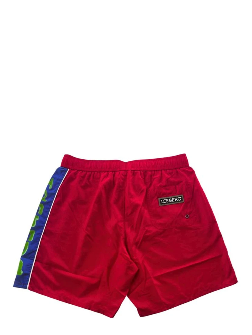 Red Polyester Men Swim Short