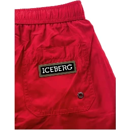 Red Polyester Men Swim Short