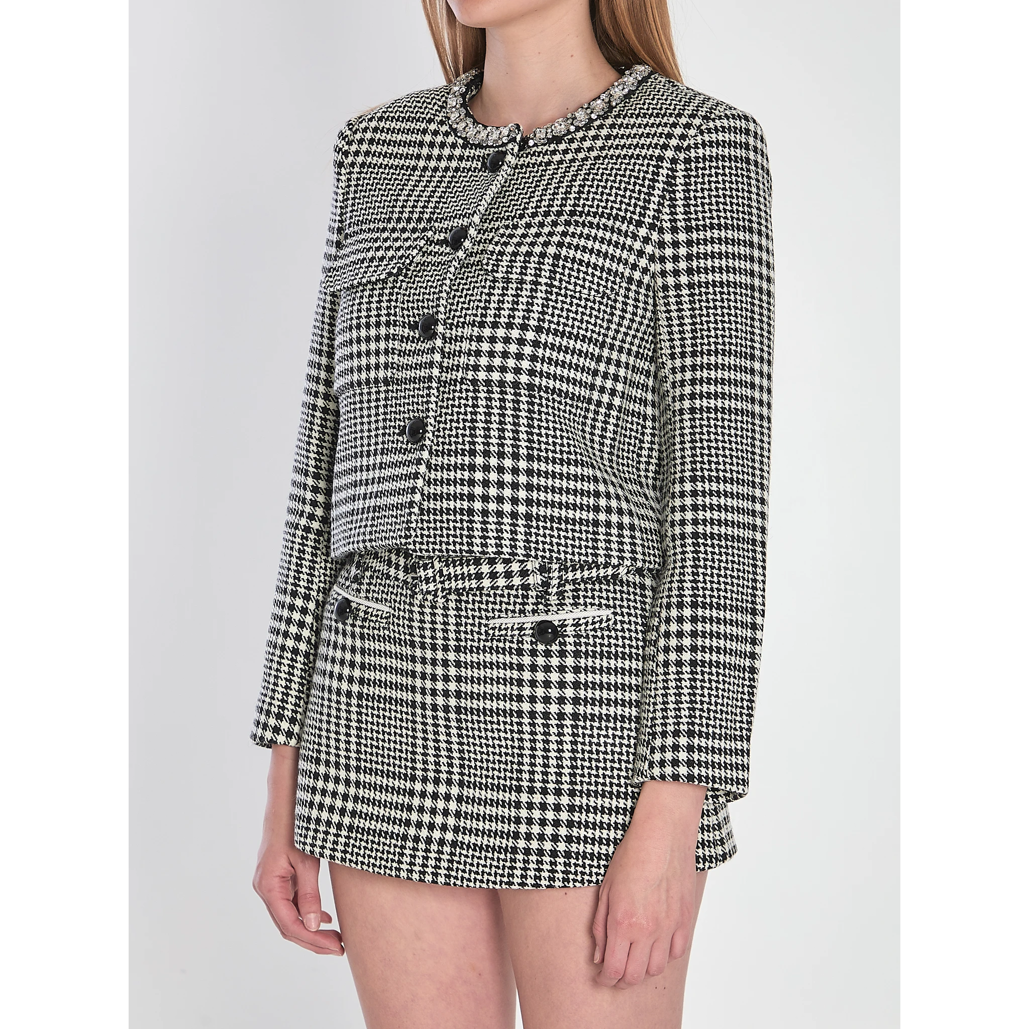 Houndstooth cropped jacket