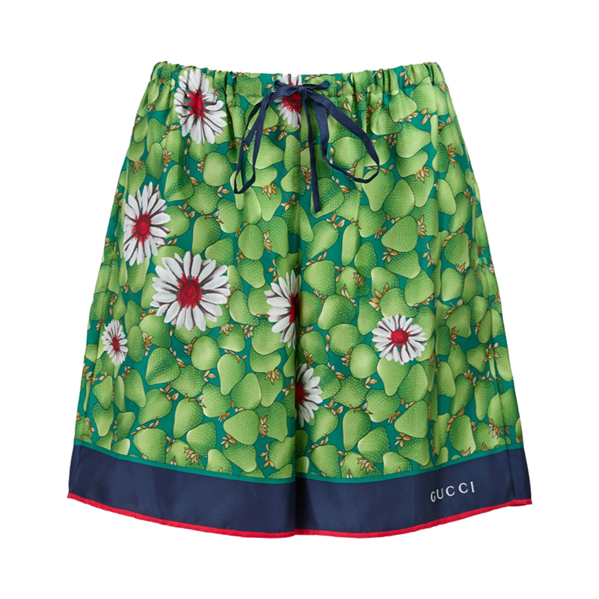 Green Flower Printed Silk Shorts