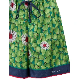 Green Flower Printed Silk Shorts