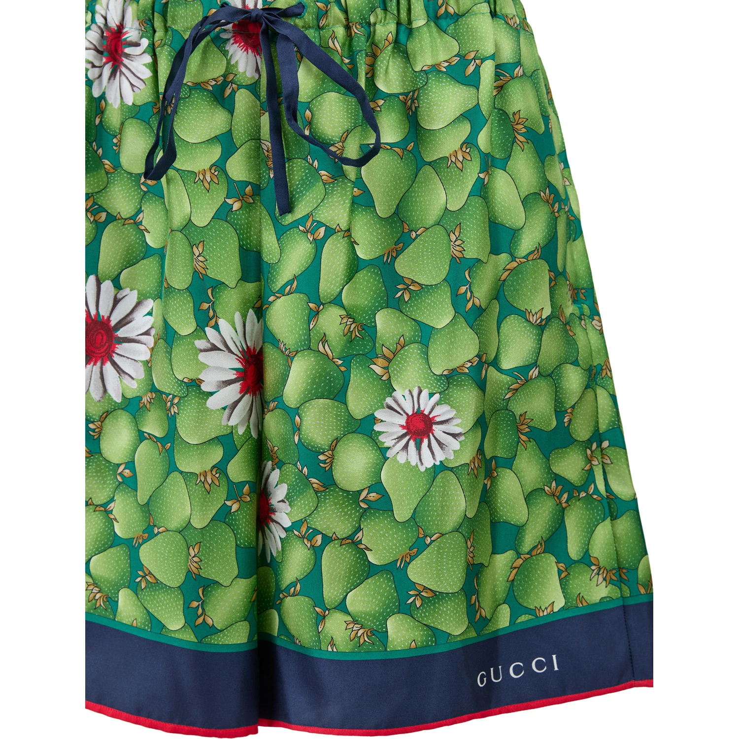 Green Flower Printed Silk Shorts
