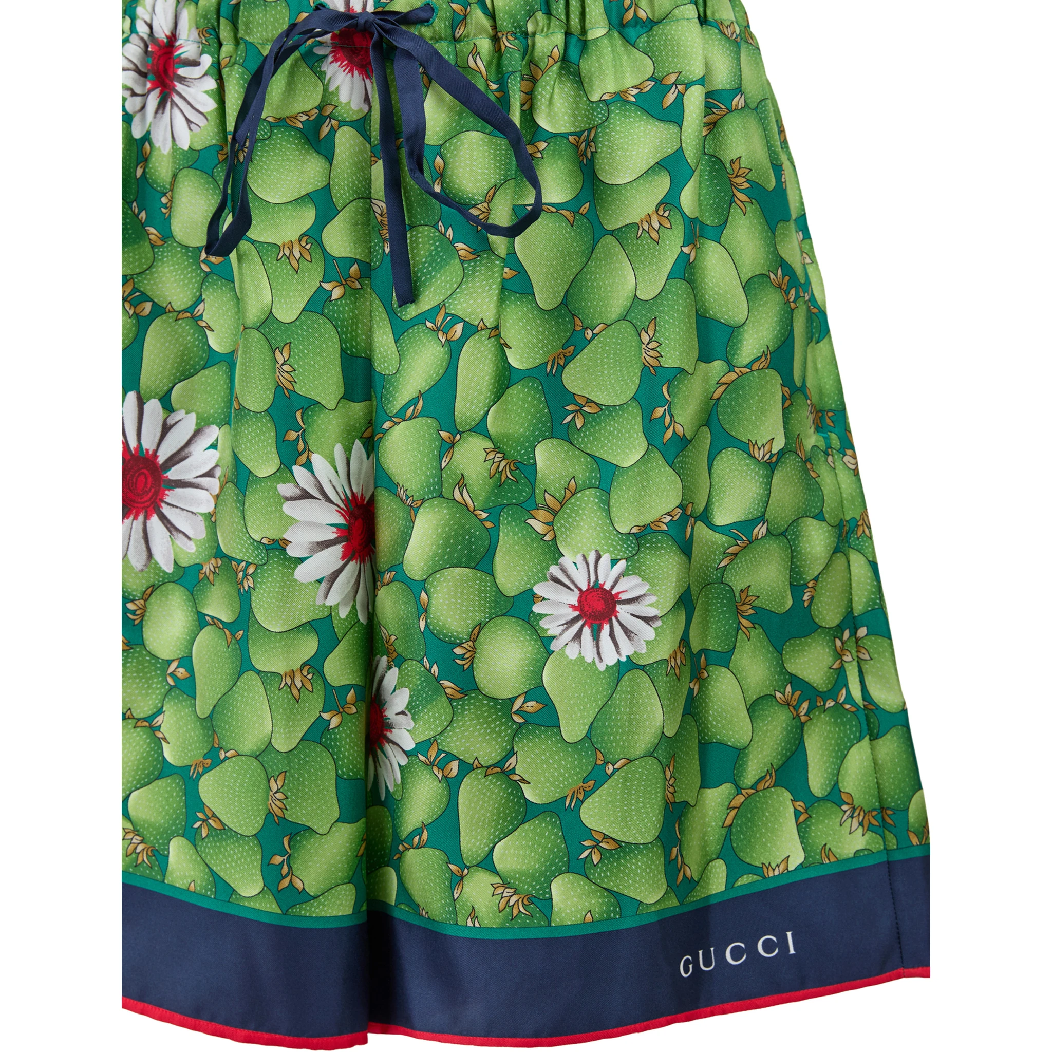 Green Flower Printed Silk Shorts