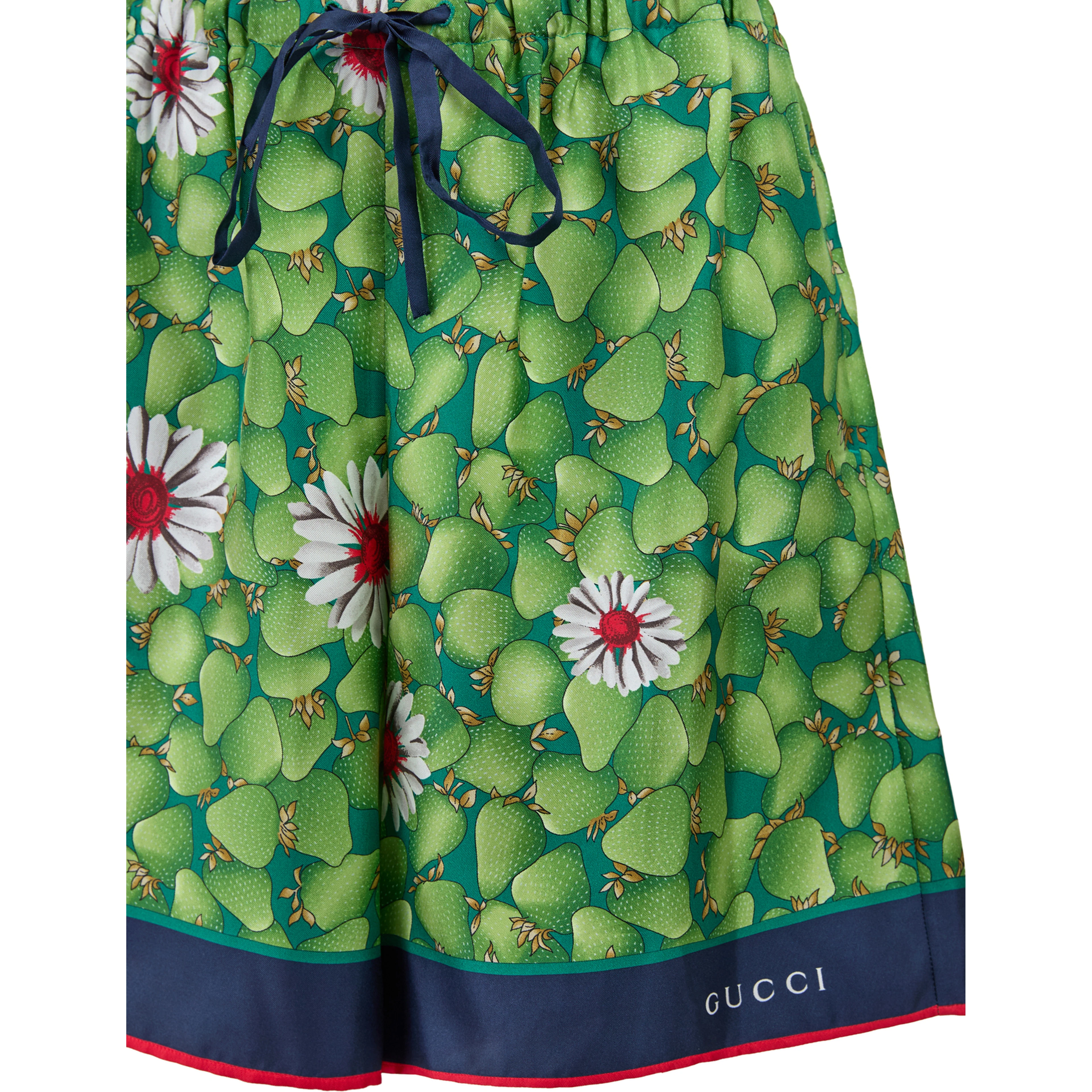 Green Flower Printed Silk Shorts