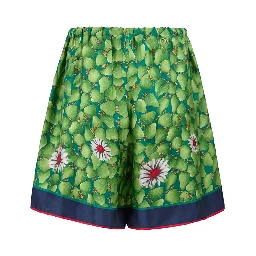 Green Flower Printed Silk Shorts