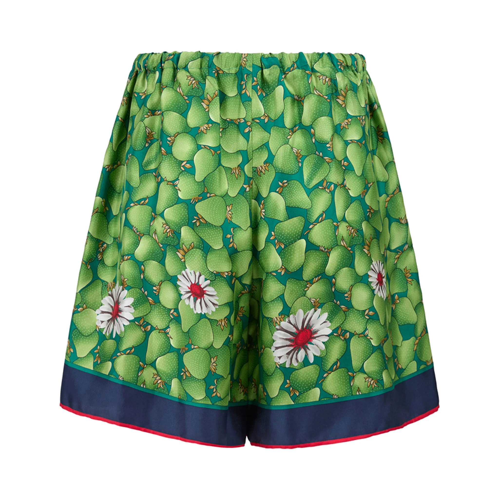 Green Flower Printed Silk Shorts