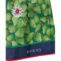 Green Flower Printed Silk Shorts