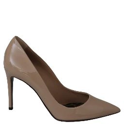 Beige Patent Leather Stiletto Heel Pumps