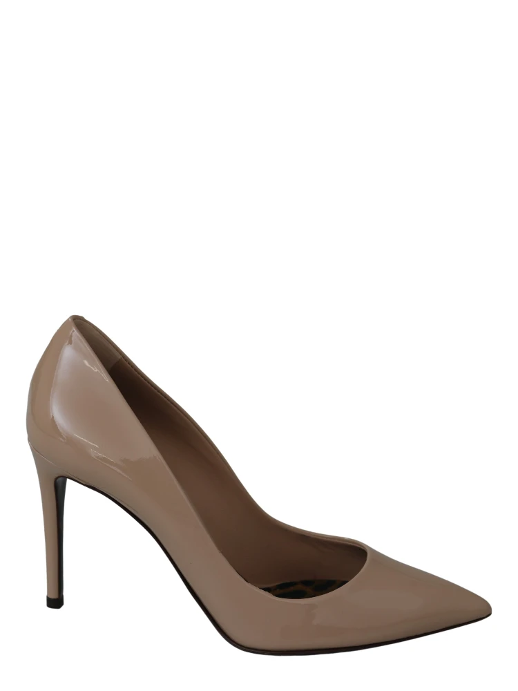 Beige Patent Leather Stiletto Heel Pumps