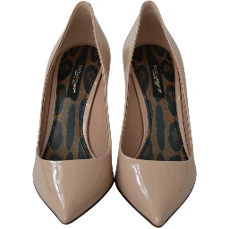 Beige Patent Leather Stiletto Heel Pumps