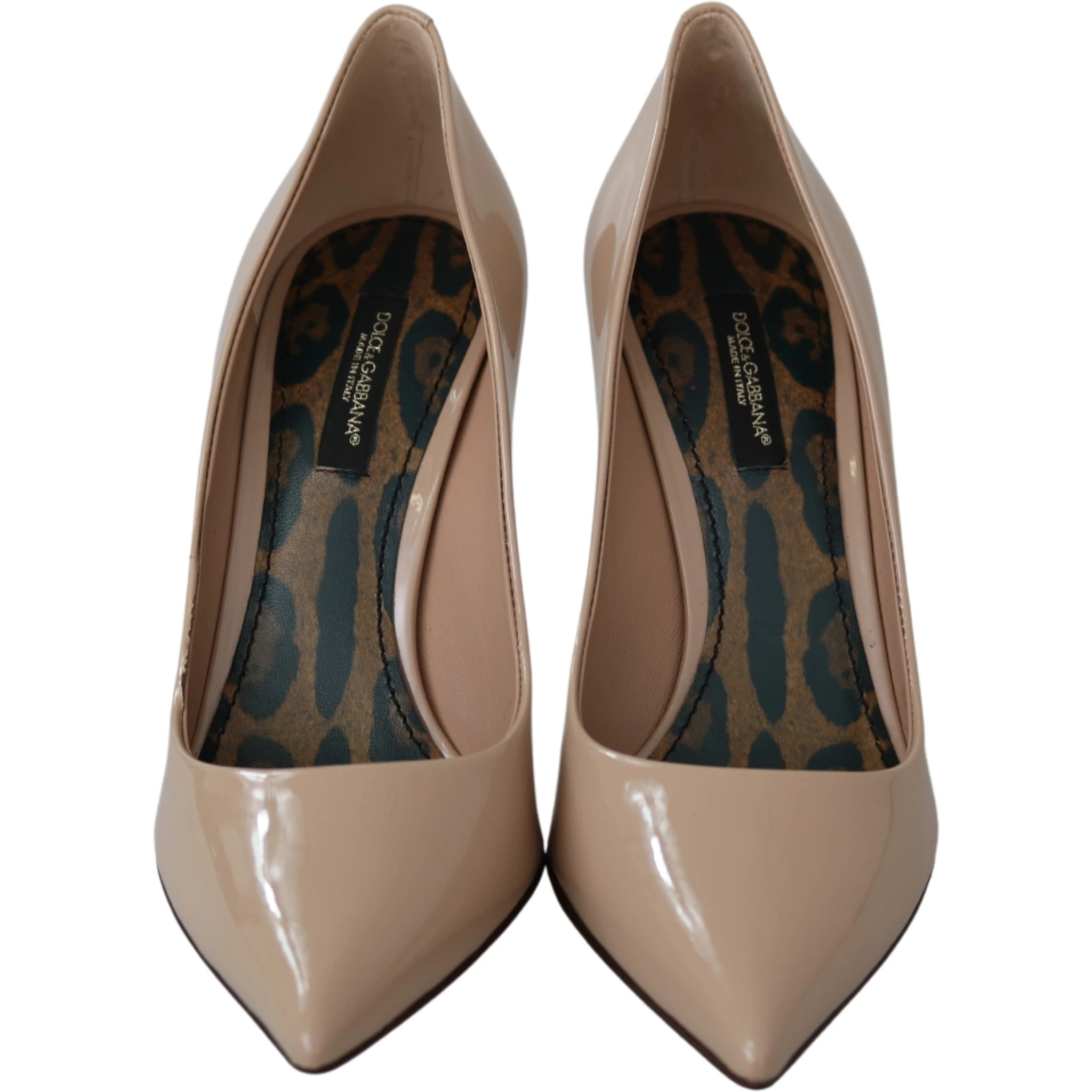 Beige Patent Leather Stiletto Heel Pumps