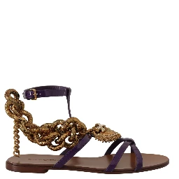 Purple Leather Devotion Flats Sandals Shoes