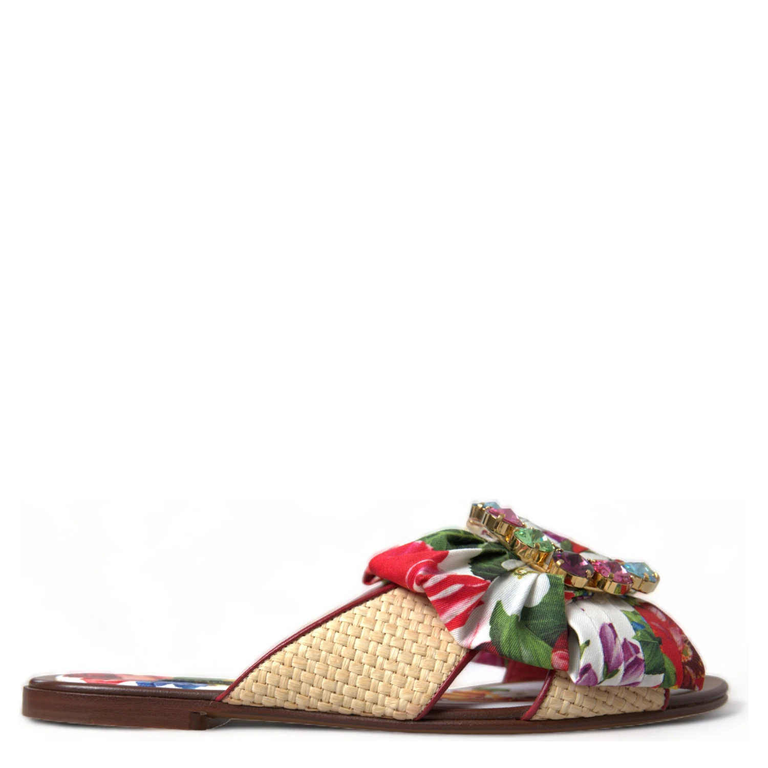 Multicolor Floral Flats Crystal Sandals Shoes