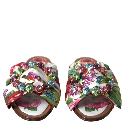 Multicolor Floral Flats Crystal Sandals Shoes