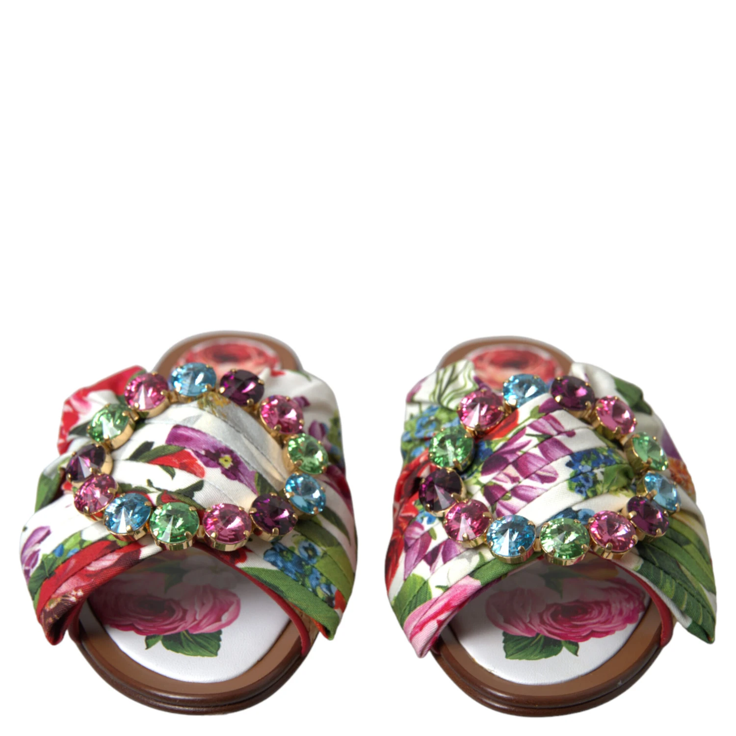 Multicolor Floral Flats Crystal Sandals Shoes