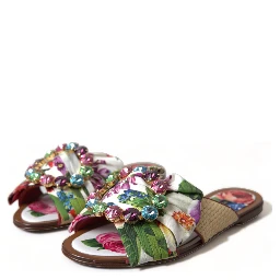 Multicolor Floral Flats Crystal Sandals Shoes