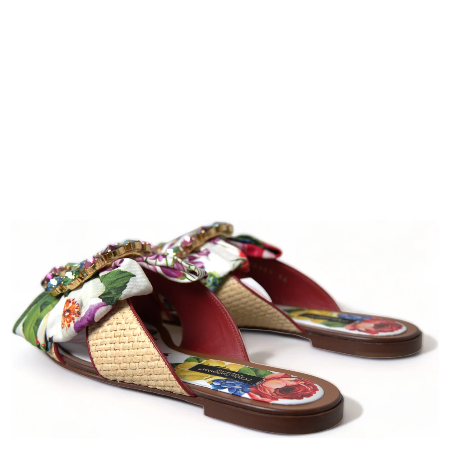 Multicolor Floral Flats Crystal Sandals Shoes