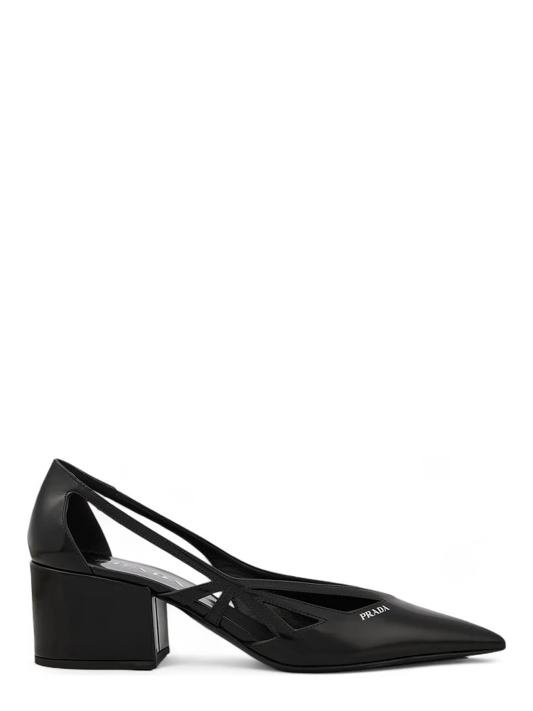 Black Leather Cut-Out Pumps 55