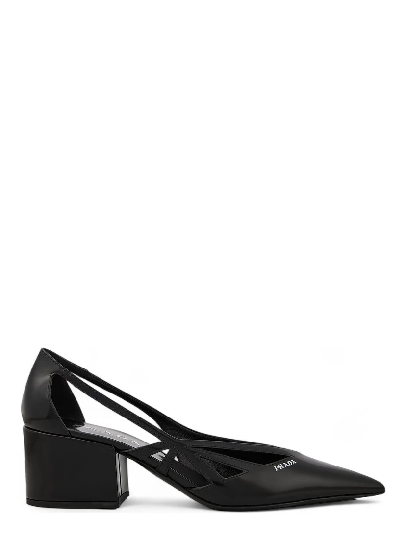 Black Leather Cut-Out Pumps 55