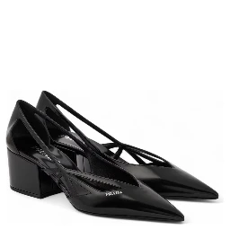 Black Leather Cut-Out Pumps 55