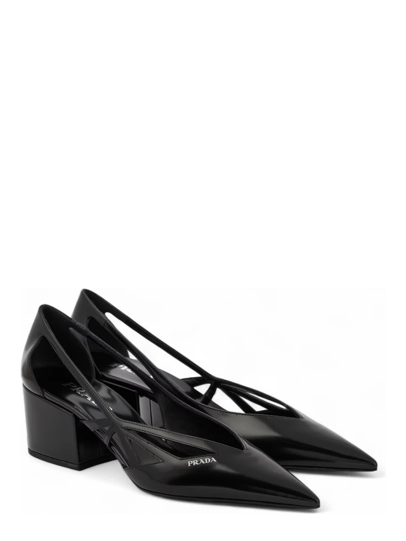 Black Leather Cut-Out Pumps 55