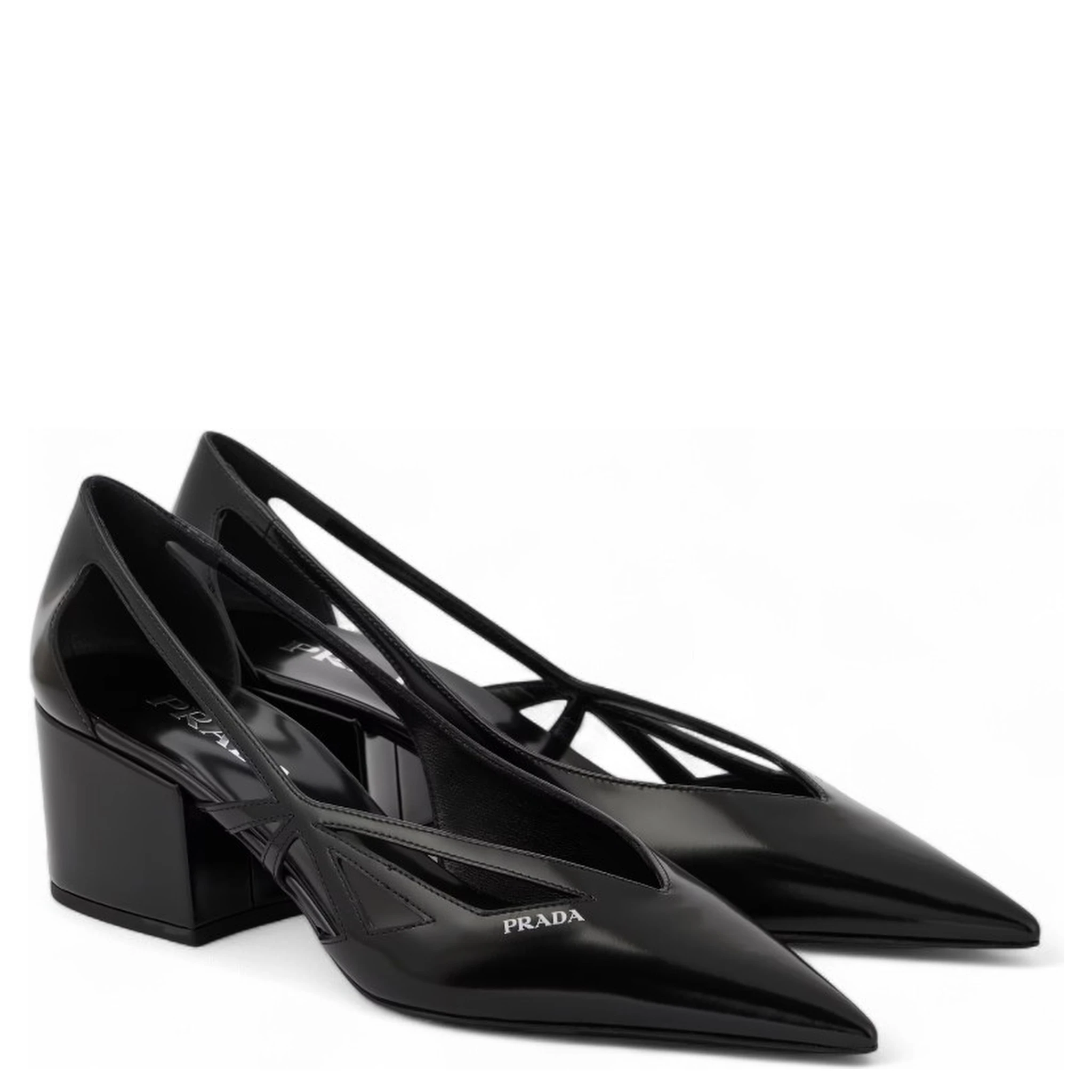 Black Leather Cut-Out Pumps 55