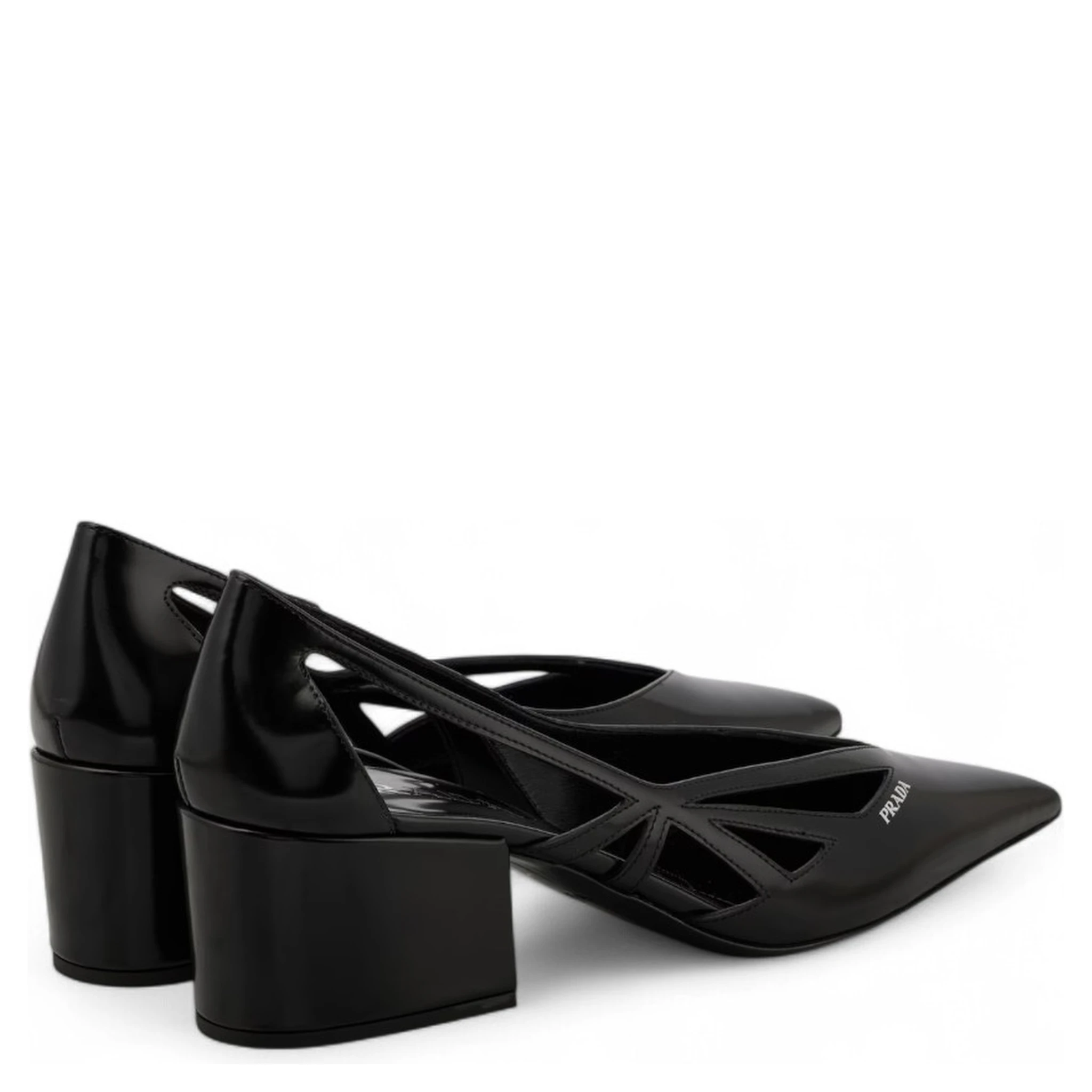 Black Leather Cut-Out Pumps 55