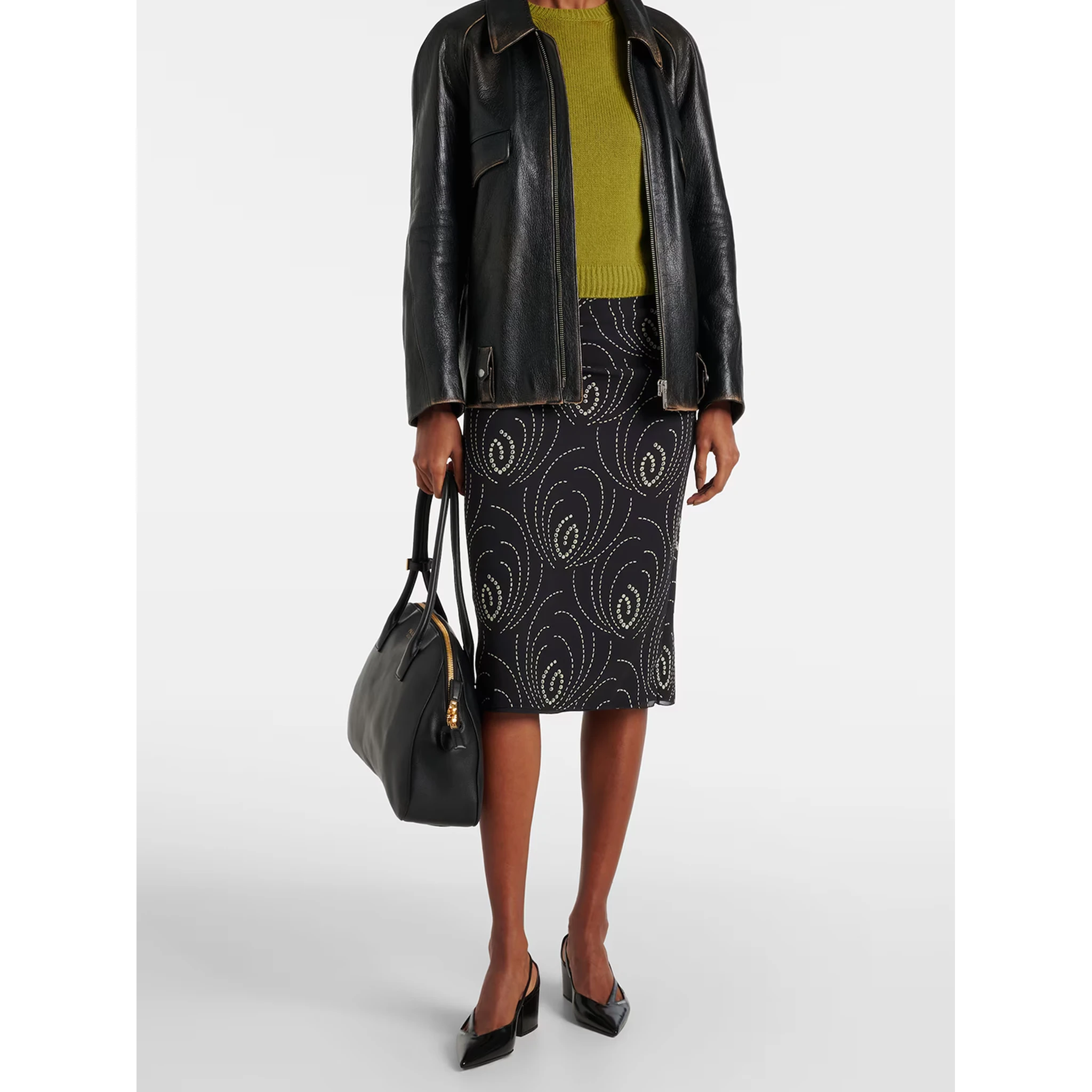 Black Leather Cut-Out Pumps 55