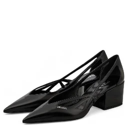 Black Leather Cut-Out Pumps 55