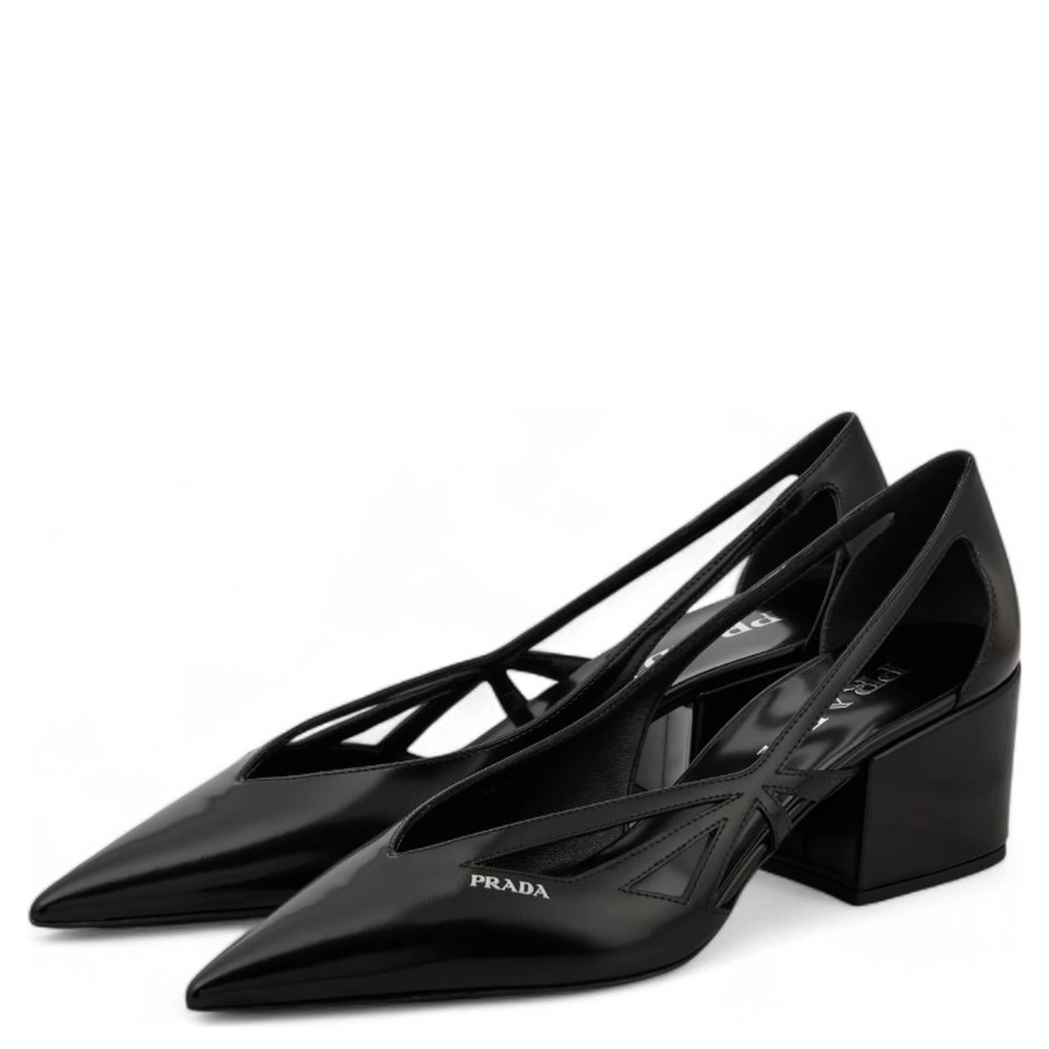 Black Leather Cut-Out Pumps 55
